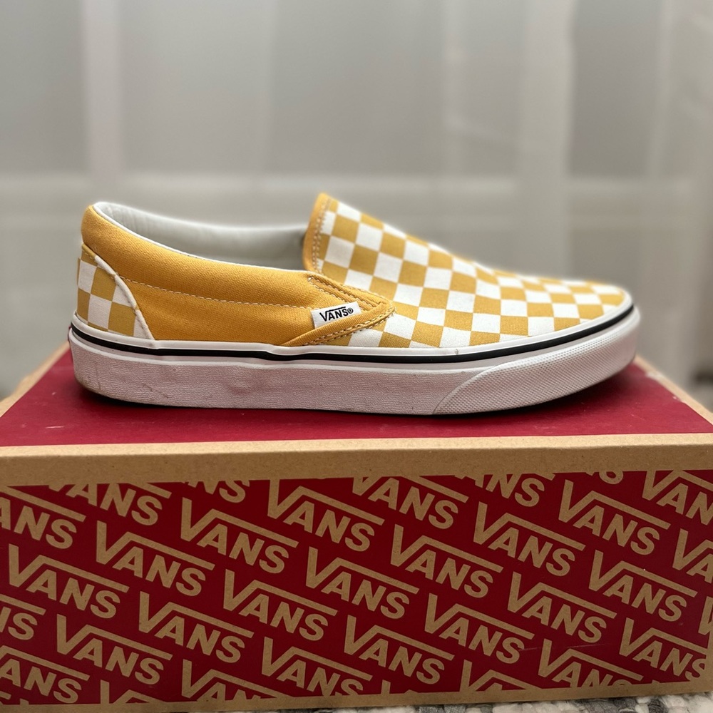 Yellow & White Checkered Slip-On Vans